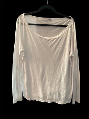 James Perse White Slash Neck Boxy Long sleeve T Shirt Size Large